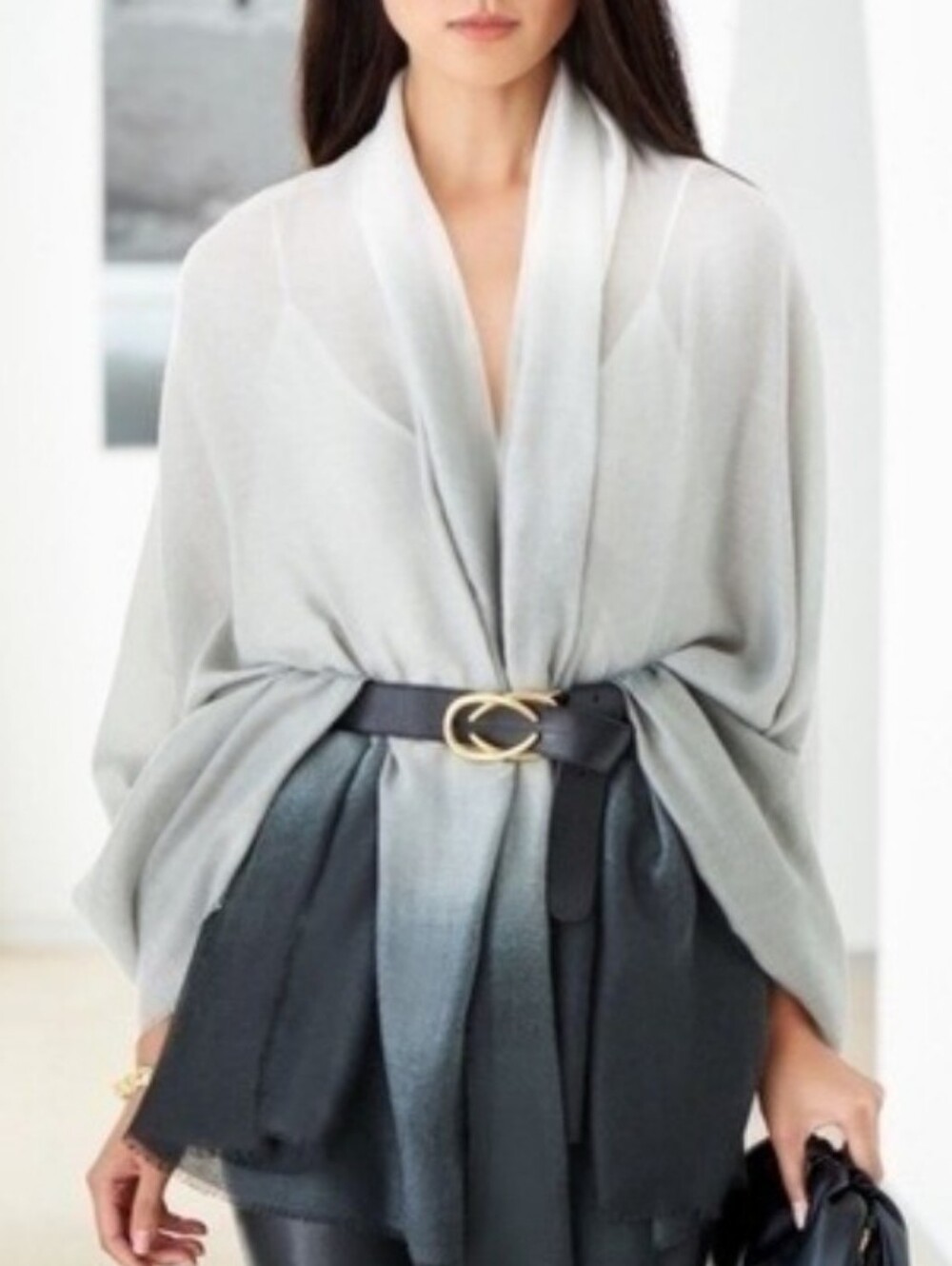 Cushnie Carly Scarf Gray Horizon Ombré‎ Print One Size NEW